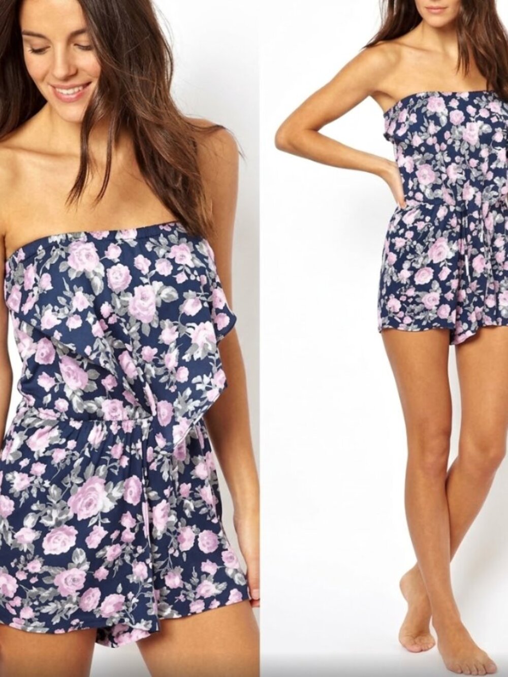 ASOS | Floral Romper w/ Handkerchief Front Navy, Pink, Sage Green | Size…